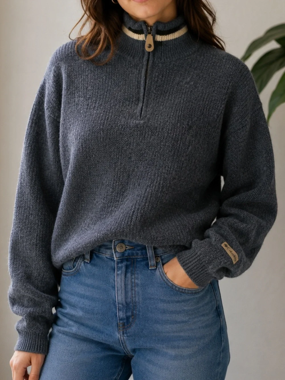 COLUMBIA Vintage 90’s Shetland Wool Sweater 1/4 Zip Mock Neck Small